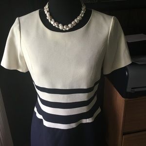 Anne Klein Navy & Cream Color Block Sheath Dress